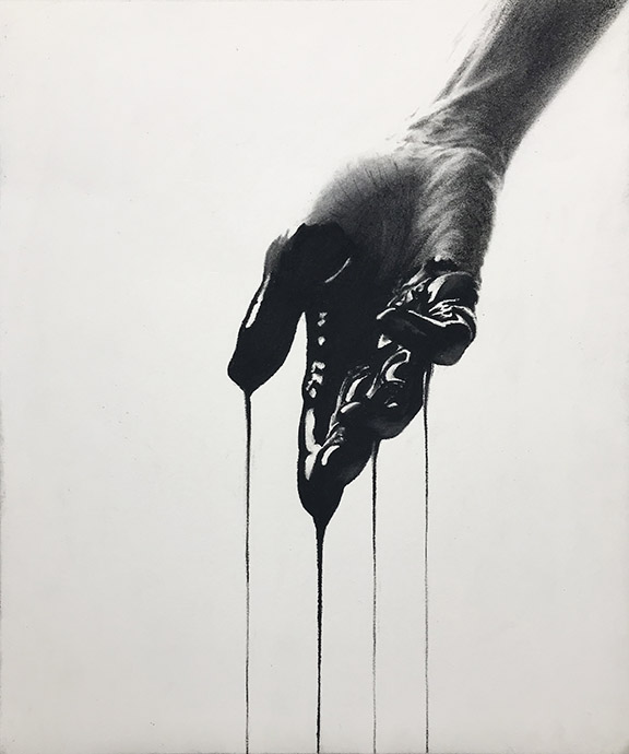 Charcoal drawing of a hand dripping some liquid